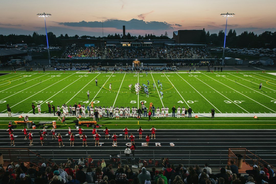 Illustrative view of a high school football stadium